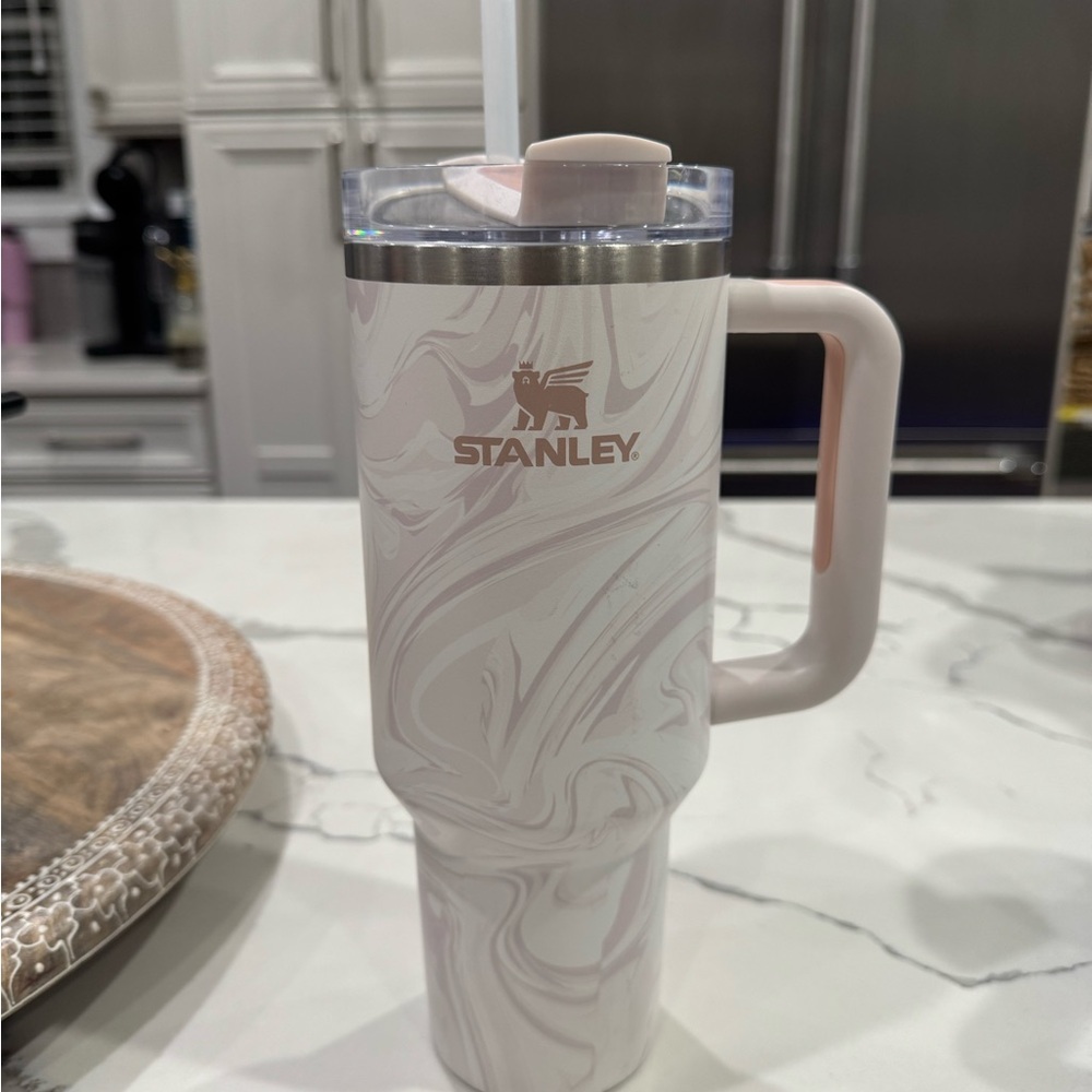 Stanley White and Pink Marble Tumbler